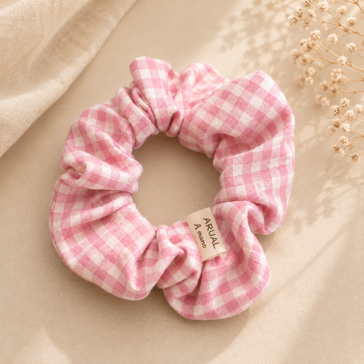 Scrunchie vichy rosa bebé