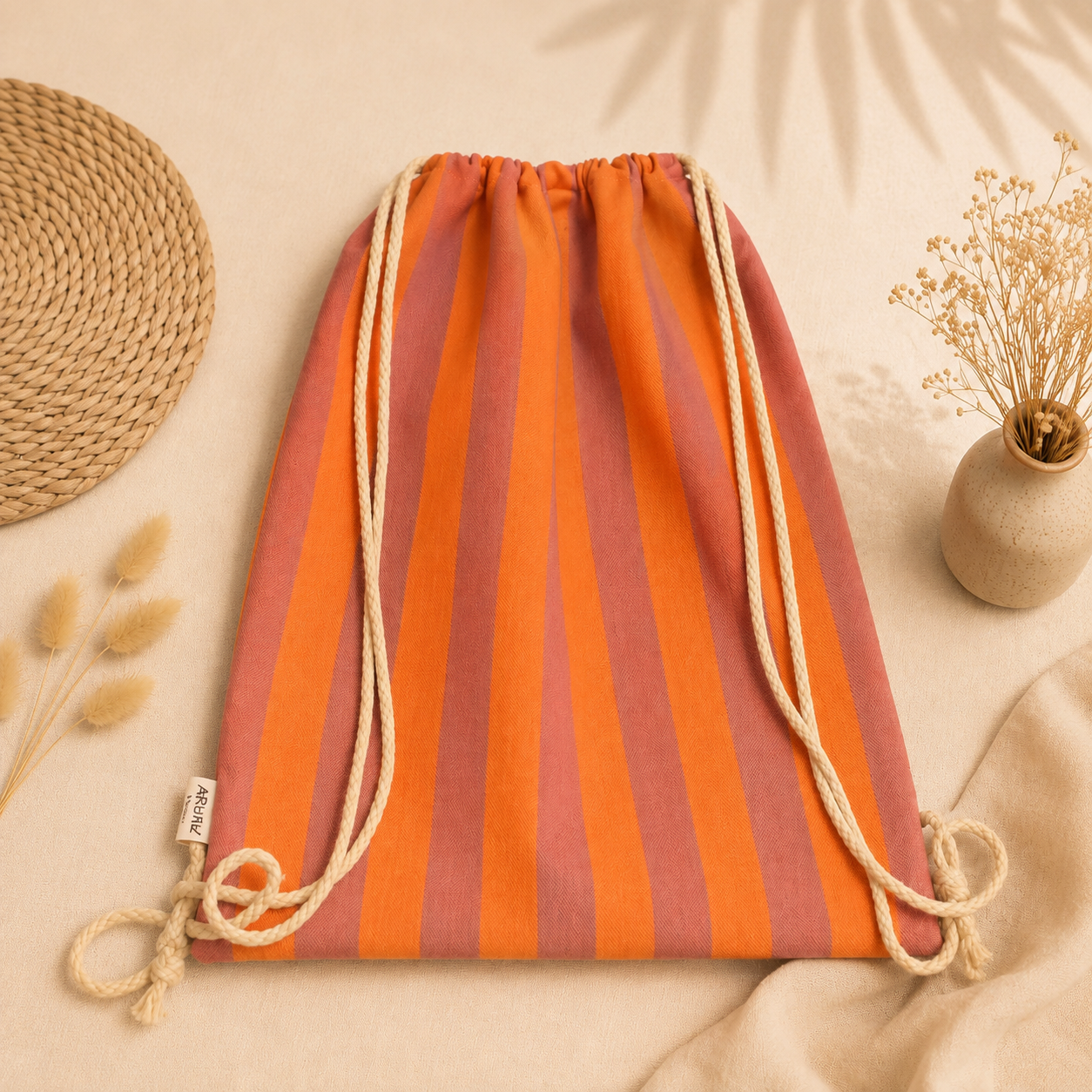 Mochila cuerdas rayas naranja